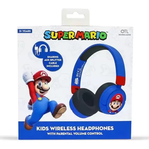 אוזניות אלחוטיות מעוצבות באיור מריו-OTL SUPER MARIO FACE KIDS WIRELESS HEADPHONES - HARDWARE